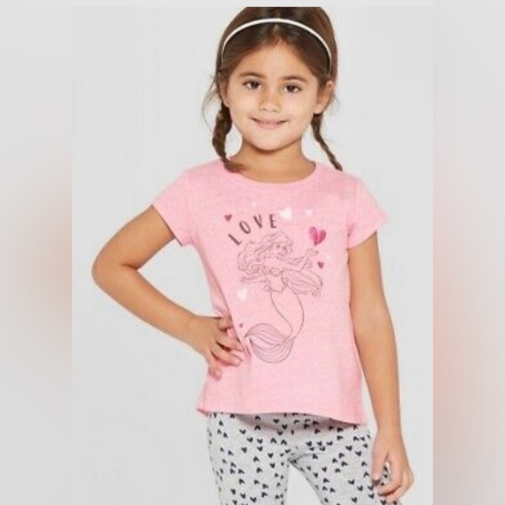 THE LITTLE MERMAID LOVE ❤️ SPLIT TALE T-SHIRT - PINK SIZE 5T (NEW WITH TAGS) A13